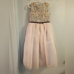 Zoe Ltd Layered Dress Cream Blue Embroidered Floral Size 5